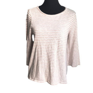 𝅺LOFT Cotton Tan, Gold & White Long Sleeve Scoop Neck Shirt Size medium